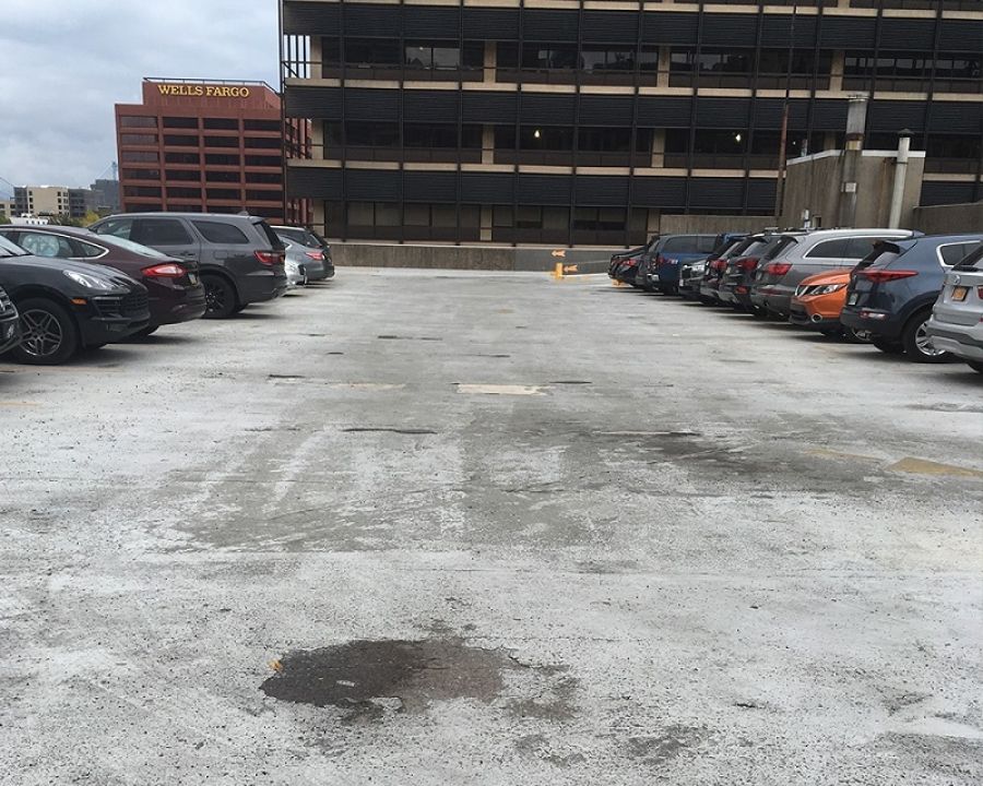 Structural Engineer | Garage Restoration | 618 Market Garage | Philadelphia, PA | Wide shot of rooftop parking | O’Donnell & Naccarato