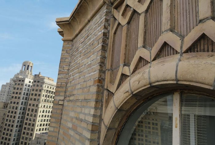 Structural Engineer | Facade Restoration | 1500 Walnut | Philadelphia, PA | Aerial close-up of building facade | O’Donnell & Naccarato