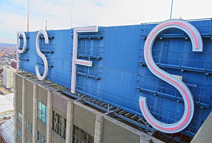 Structural Engineer | Facade Restoration | Loews Philadelphia | Philadelphia, PA | Side view of PSFS sign | O’Donnell & Naccarato