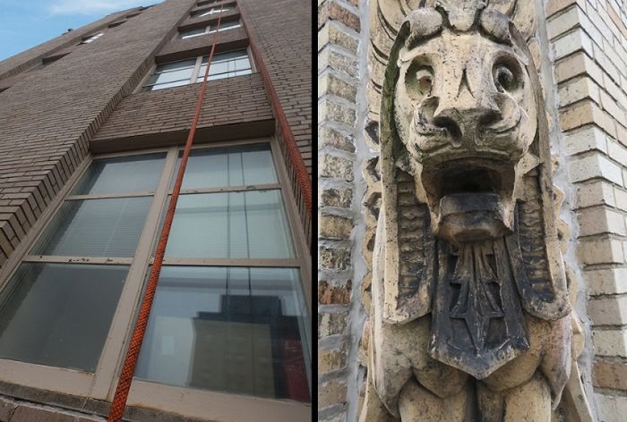 Structural Engineer | Facade Restoration | 1500 Walnut | Philadelphia, PA | Side-by-side: one vertical shot of building, other shot close-up of facade | O’Donnell & Naccarato