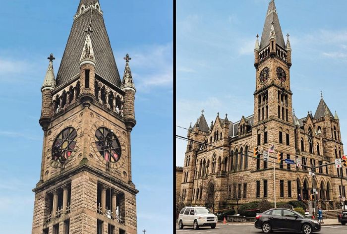 Structural Engineer | Facade Restoration | Scranton City Hall | Scranton, PA | Clock tower and corner shot | O’Donnell & Naccarato